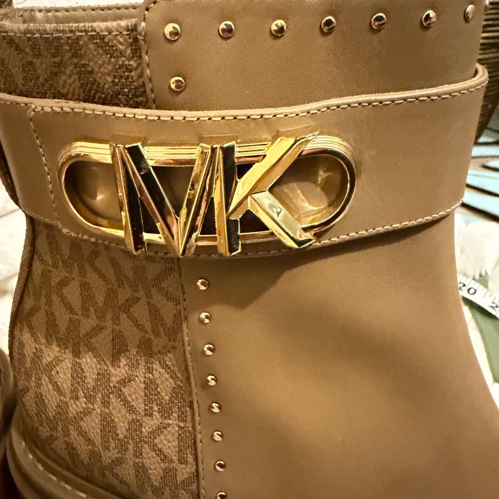 Michael Kors Tan MK Logo Strap Ankle Booties - Picture 12 of 12